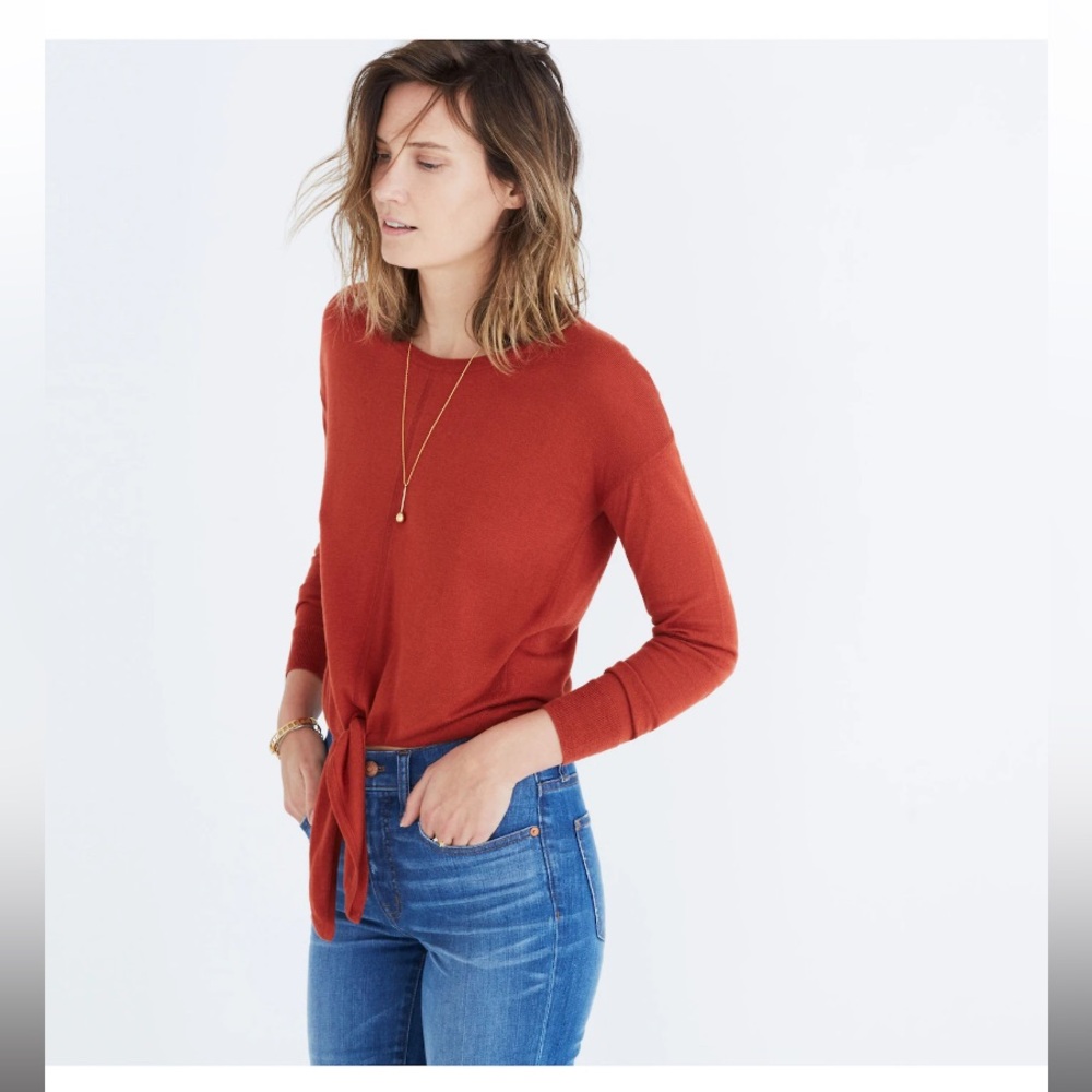 MOVING SALE | New Women’s Madewell Modern Tie-Front Sweater in Rust, Size XL - Picture 6 of 8